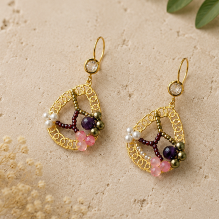 Amethyst-rosenquarz-Ohrringe – handgemacht